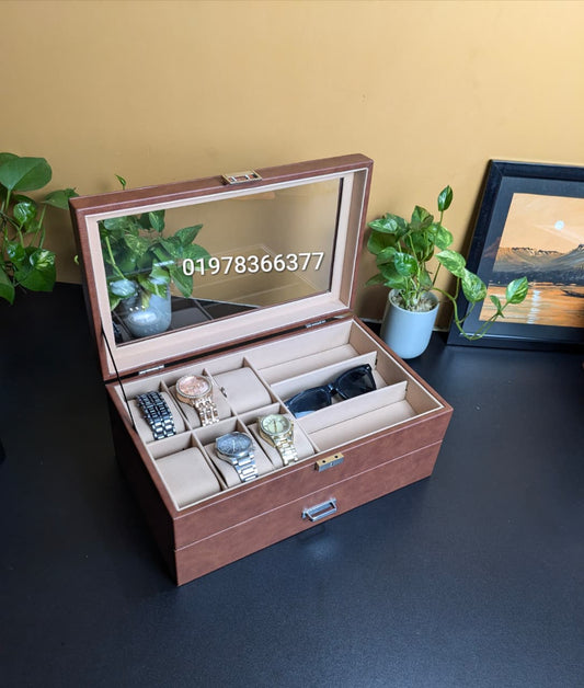 Leather Made Watch and Sunglass Organizer Storage Box