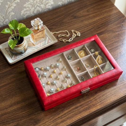 Premium Jewelry Display Combo Box | Ring, Earring & Pendant Organizer with Glass Lid | 2 Colors — Maroon & Lavender | প্রিমিয়াম জুয়েলারি কম্বো ডিসপ্লে বক্স
