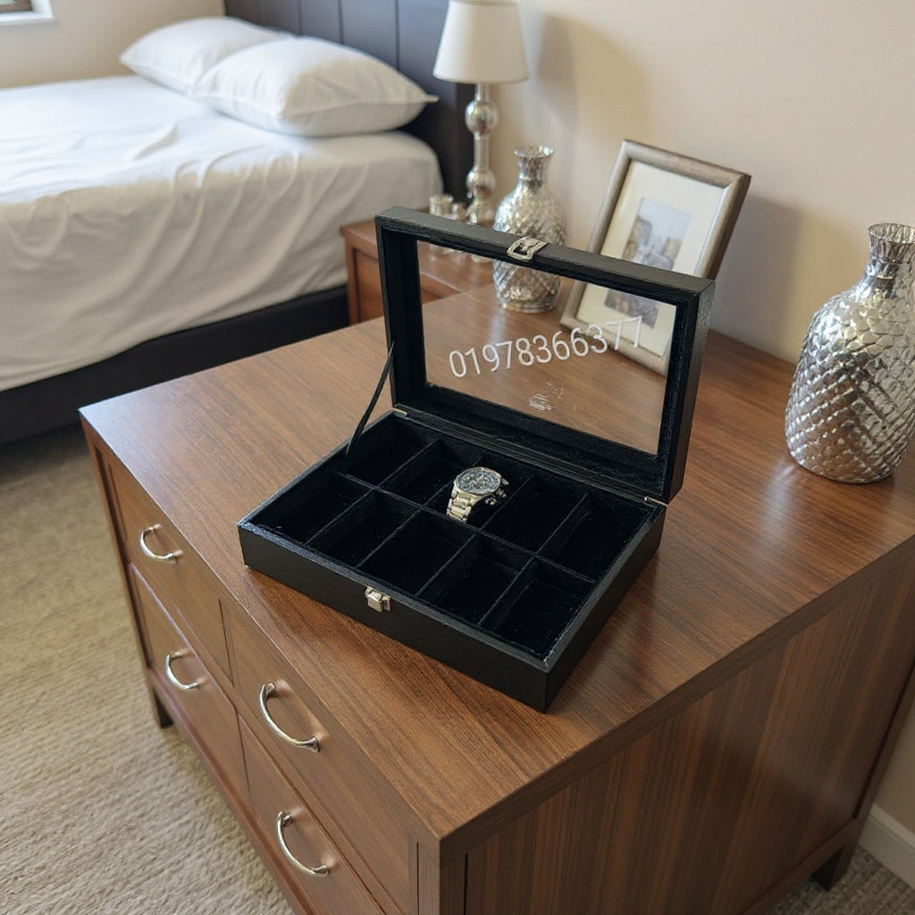 12 slot leather made watch organizer box