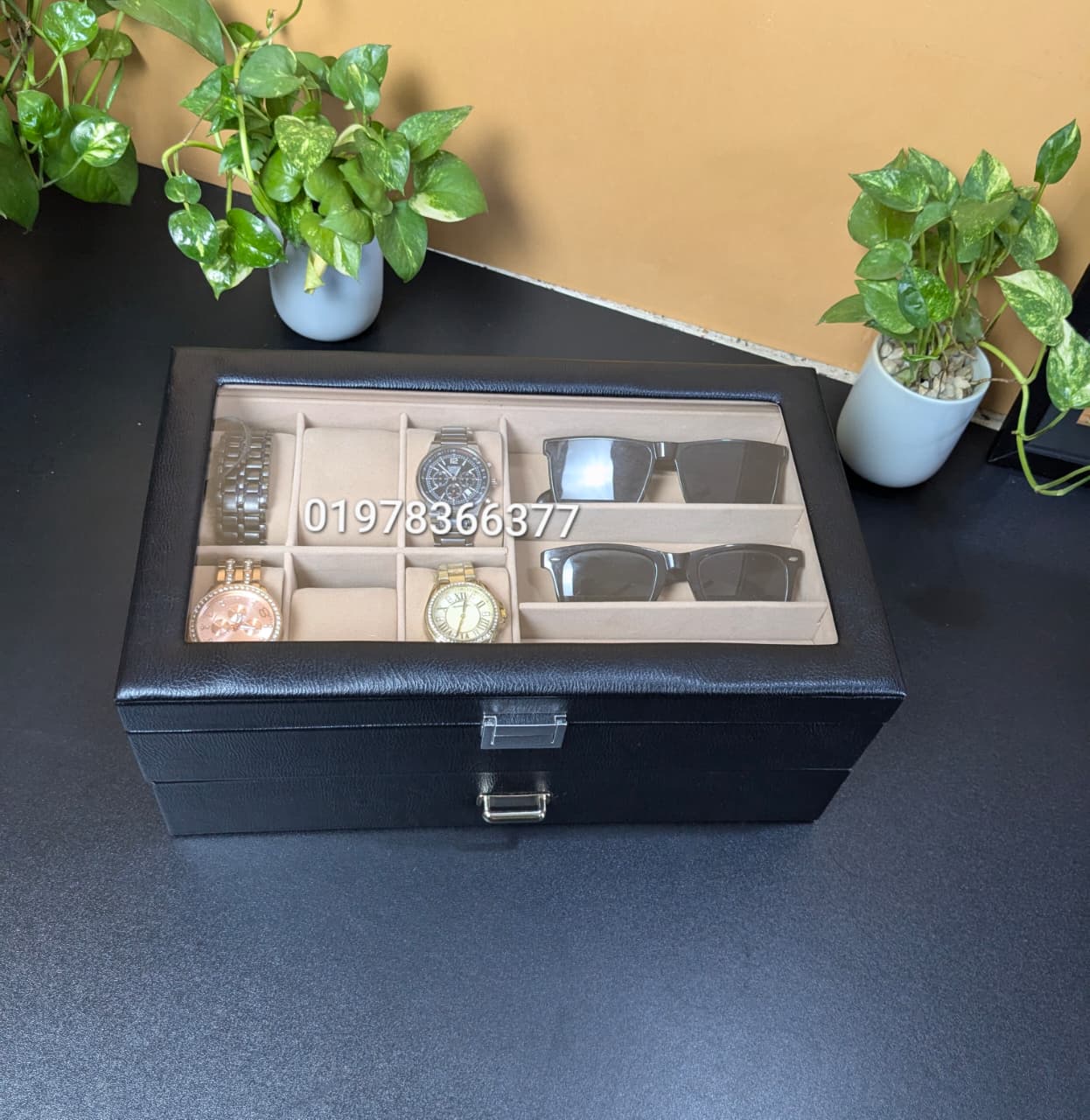 Leather Made Watch, Sunglass, Jewelry Combo Organizer Storage Box