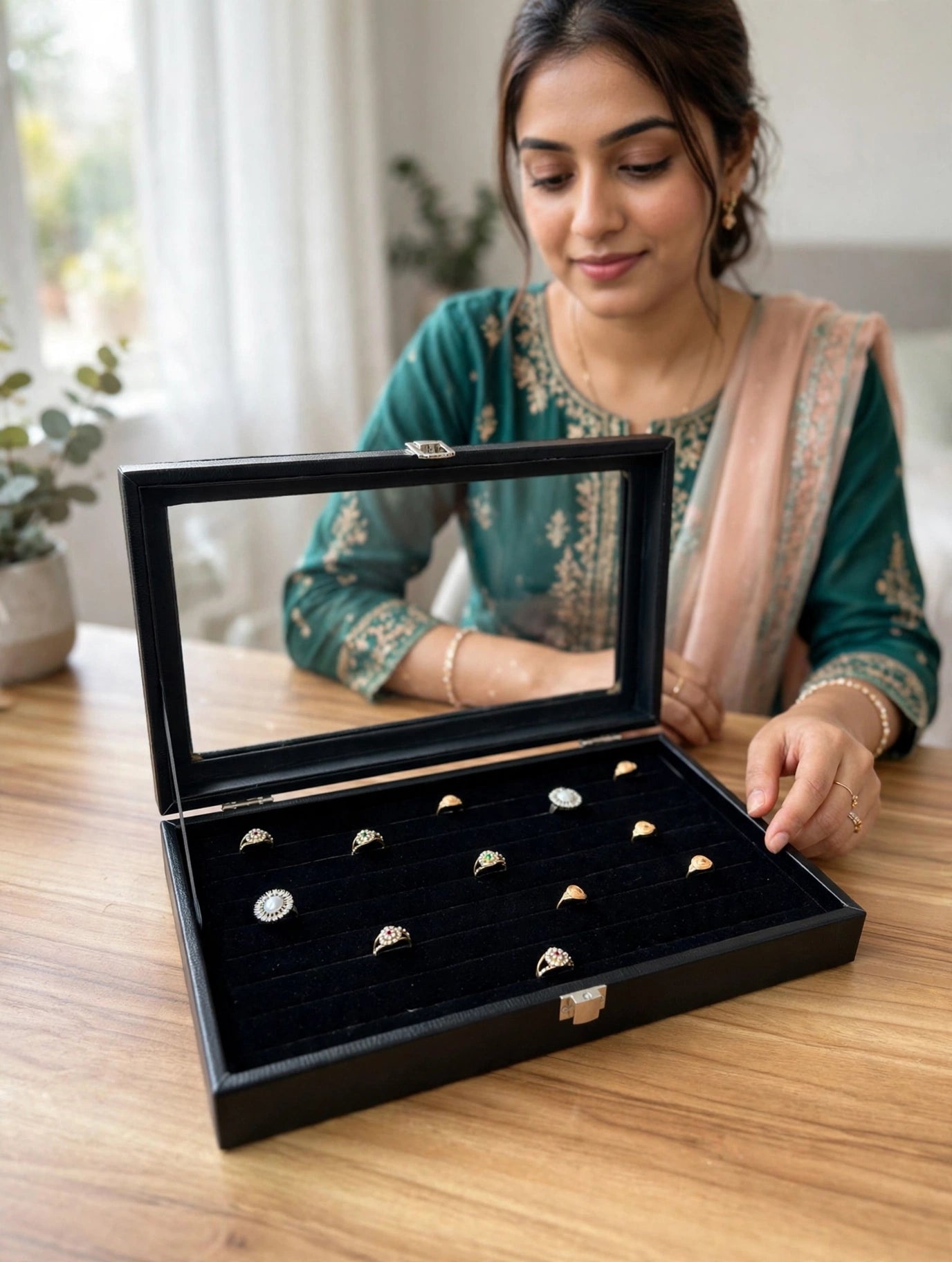 Premium 100-Slot Ring Storage Display Box with Glass Lid | Large Ring Organizer | 3 Colors — Black, Maroon & Lavender | প্রিমিয়াম ১০০ স্লট রিং স্টোরেজ ডিসপ্লে বক্স