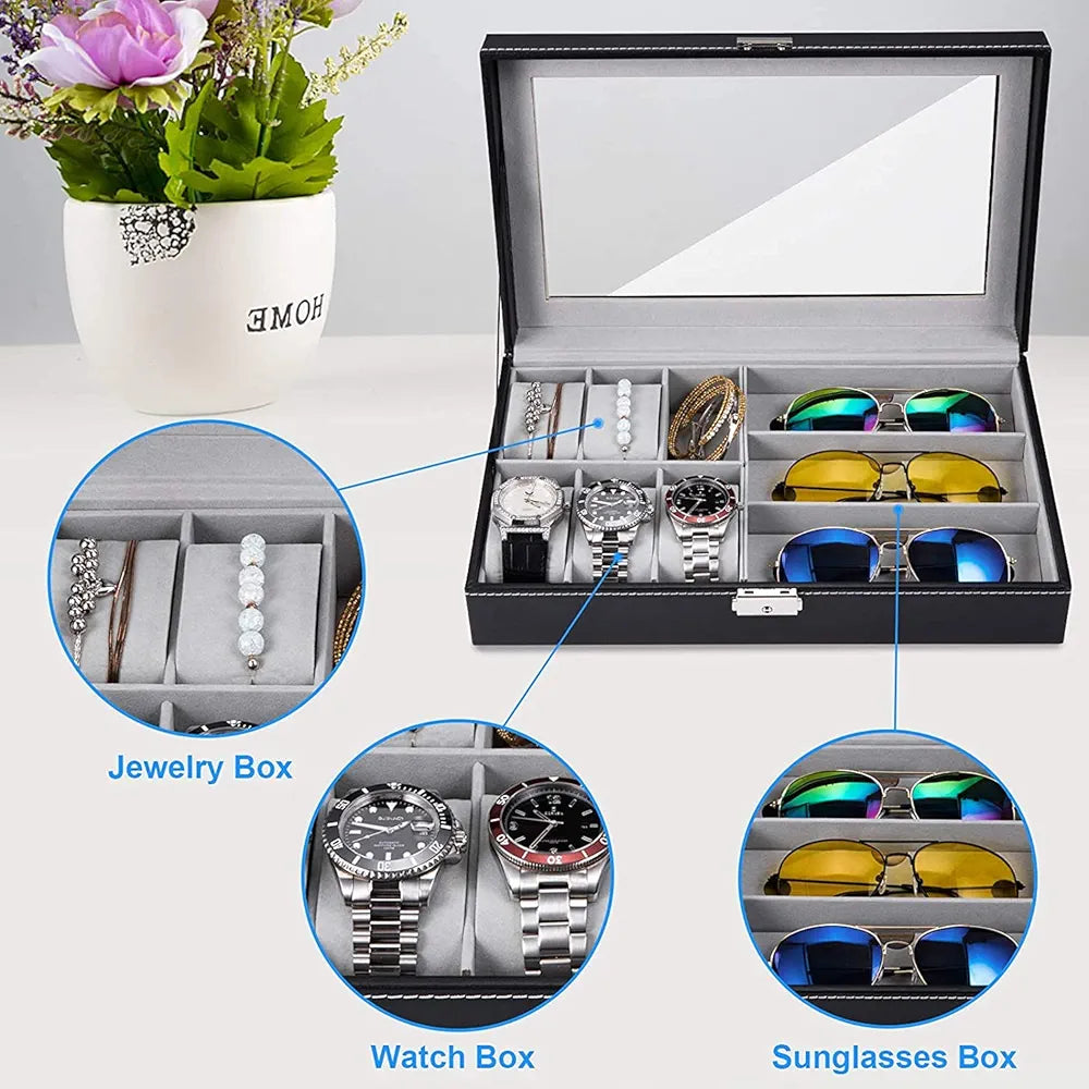 PU leather made watch and sunglasses box.