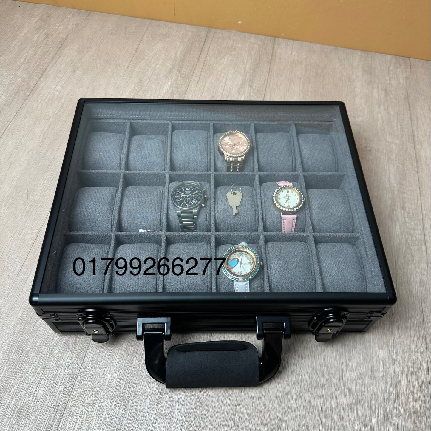 18 Slots Aluminum Watch Organizer Box Dark Grey High Materials
