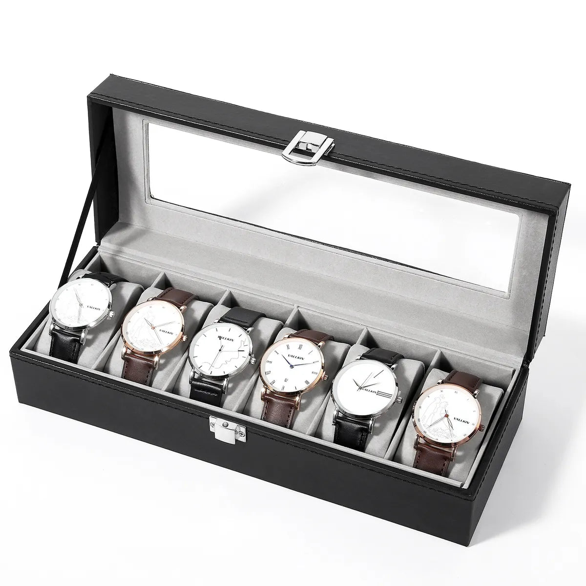 6 slot leather watch box