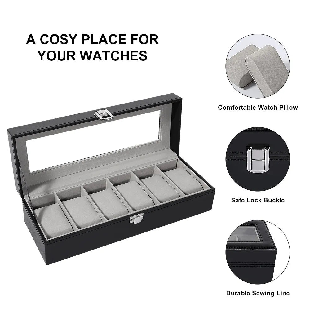 6 slot leather watch box