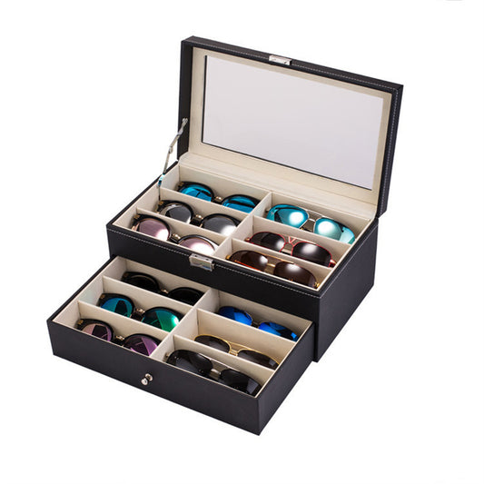 12 slot leather made sunglasses organizer box