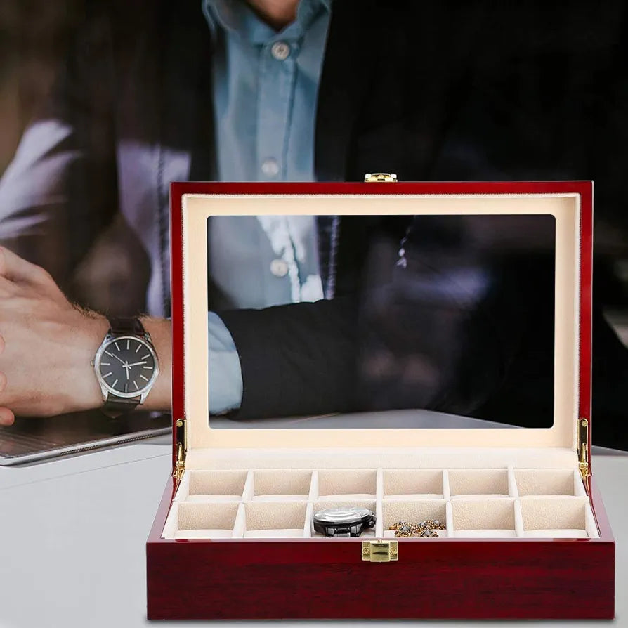 12 slot wood made watch organizer box