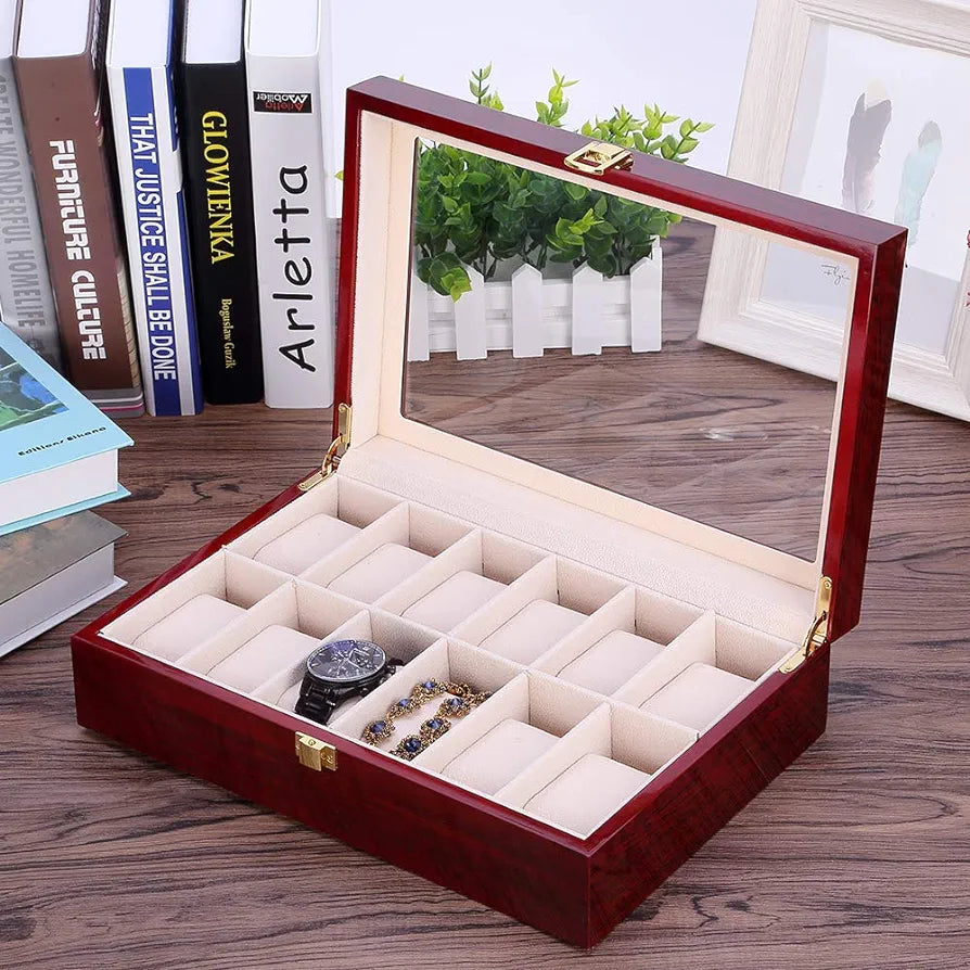 12 slot wood made watch organizer box