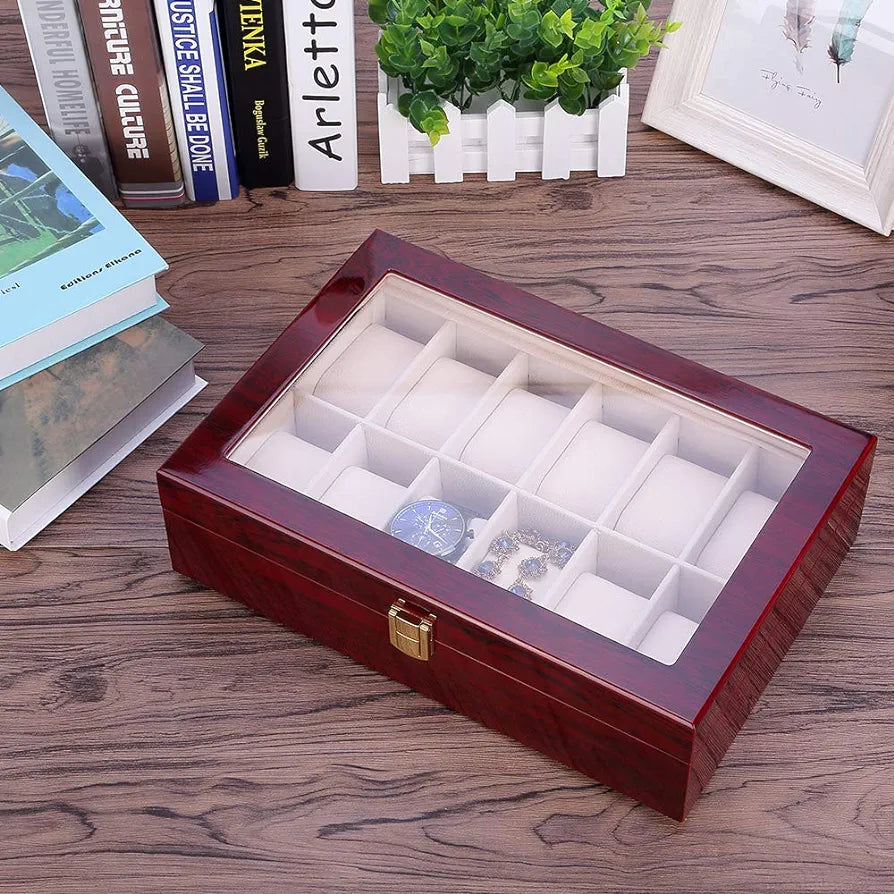 12 slot wood made watch organizer box