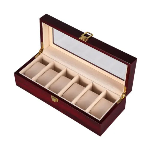 6 slot wooden watch box