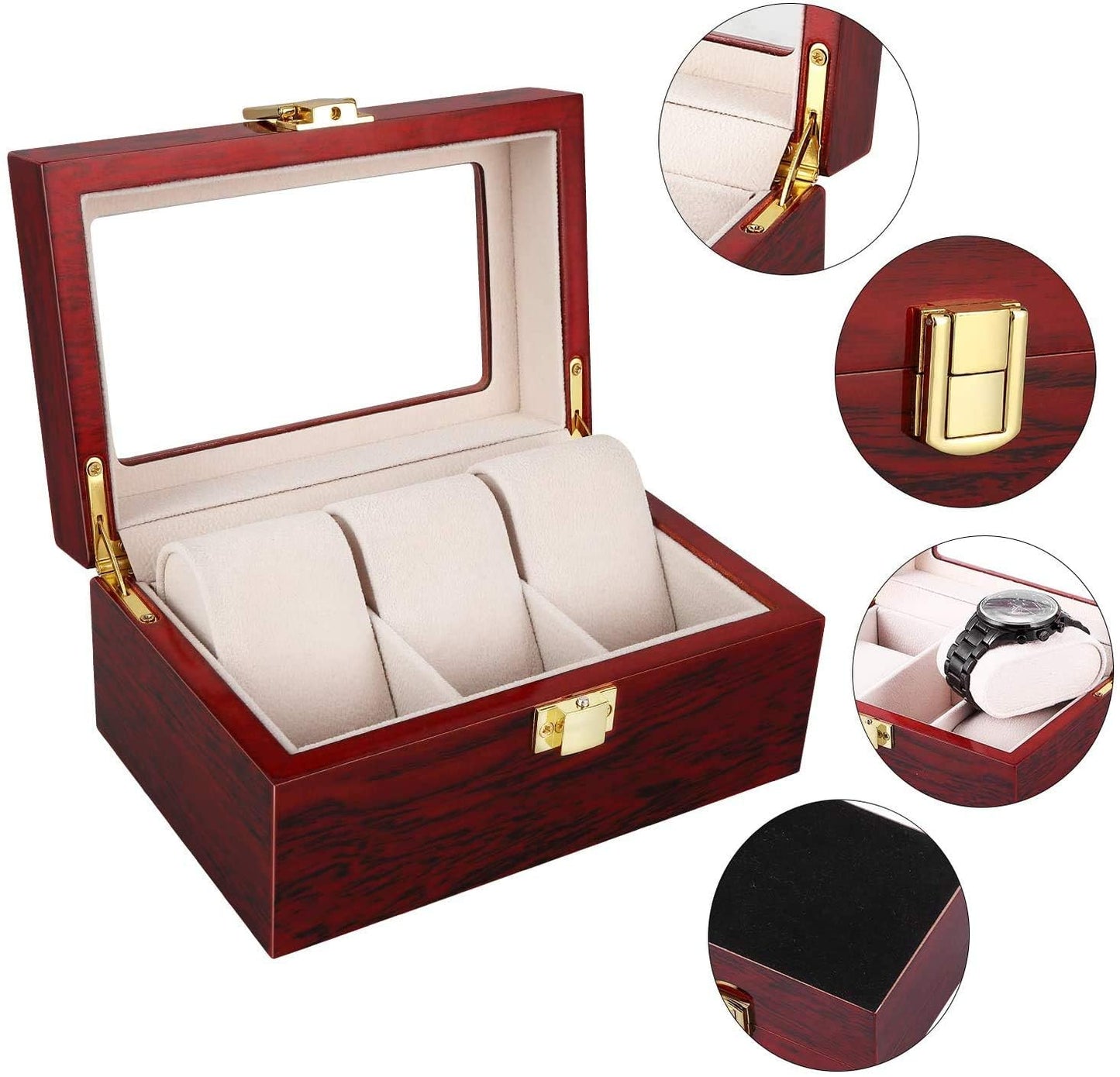 3 slot wooden watch box