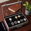 12-Slot Aluminum Watch Briefcase with Glass Lid & Carry Handle | Black Velvet Watch Organizer | ১২ স্লট অ্যালুমিনিয়াম ওয়াচ ব্রিফকেস গ্লাস লিড সহ
