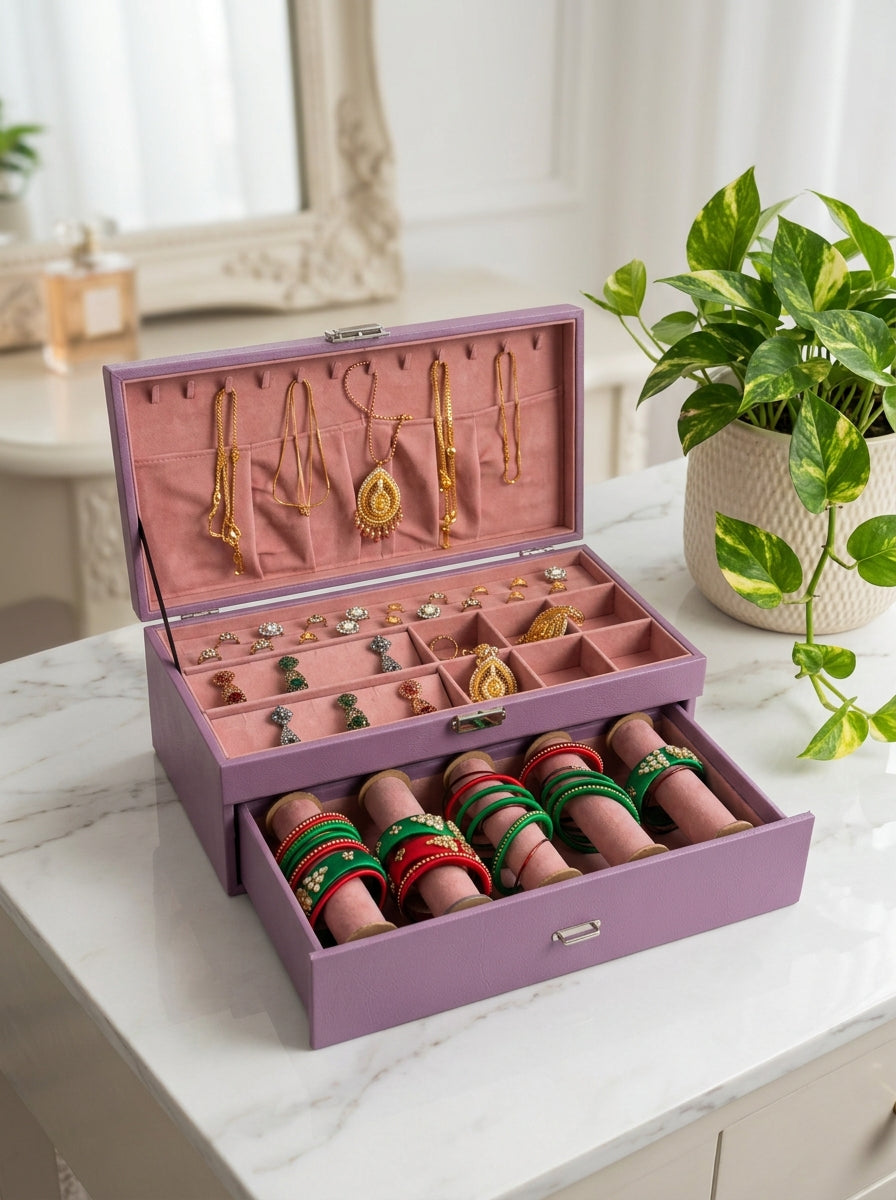 Premium Jewelry Storage Combo Box with Bangle 5 Rolls | Necklace, Ring, Earring & Pendant Organizer | প্রিমিয়াম জুয়েলারি স্টোরেজ কম্বো বক্স