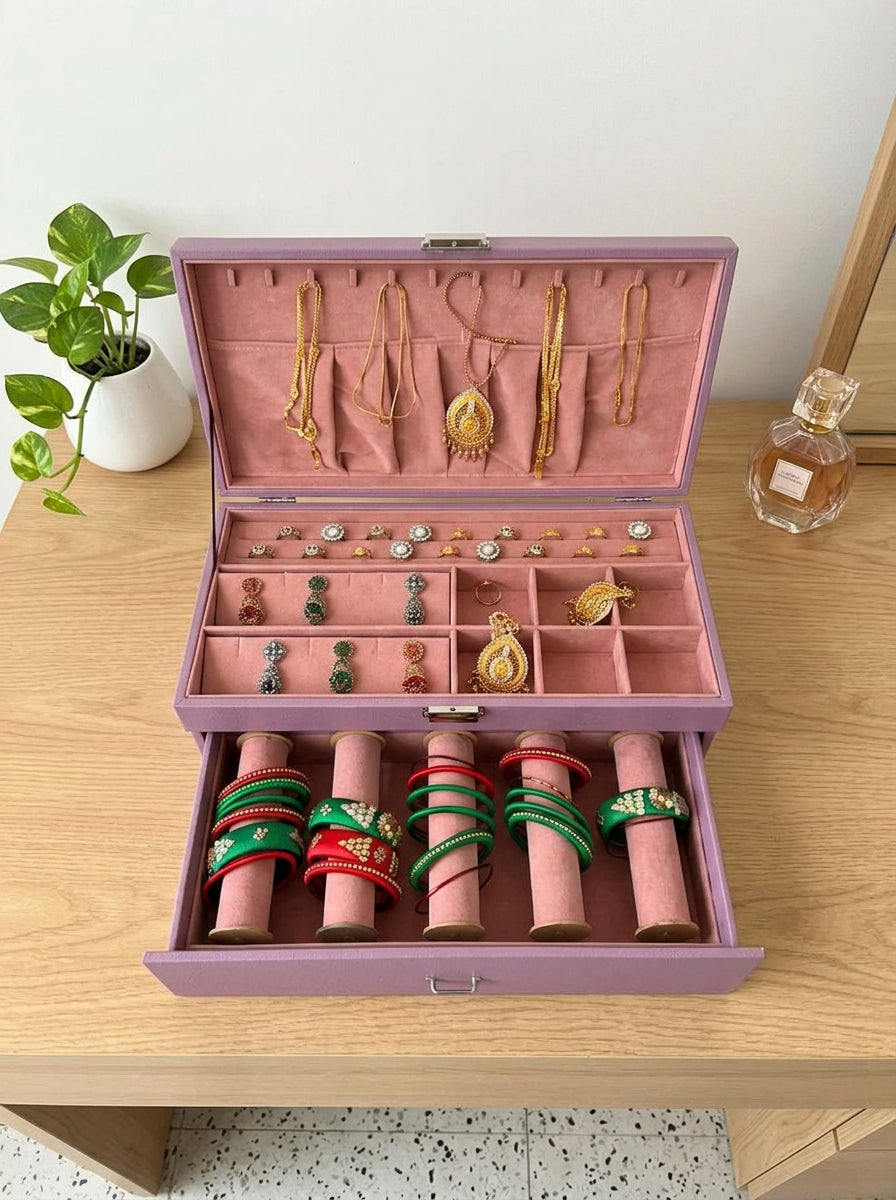 Premium Jewelry Storage Combo Box with Bangle 5 Rolls | Necklace, Ring, Earring & Pendant Organizer | প্রিমিয়াম জুয়েলারি স্টোরেজ কম্বো বক্স