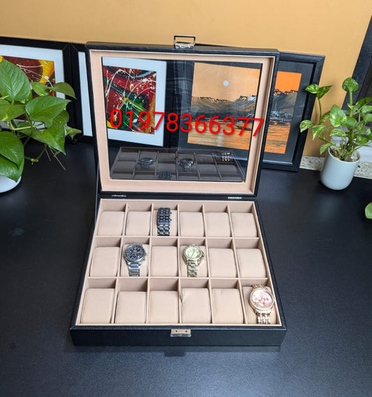 18 Slot Leather Made Premium Luxury Watch Box with Key System