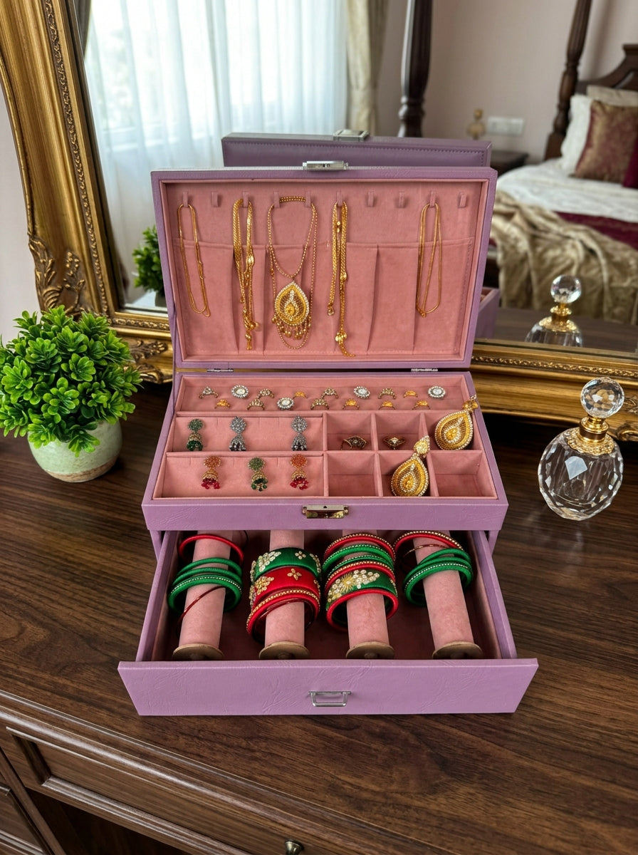 Premium Jewelry Storage Combo Box with 4 Bangle Rolls | Necklace, Ring, Earring & Pendant Organizer | প্রিমিয়াম জুয়েলারি কম্বো বক্স ৪ রোল সহ