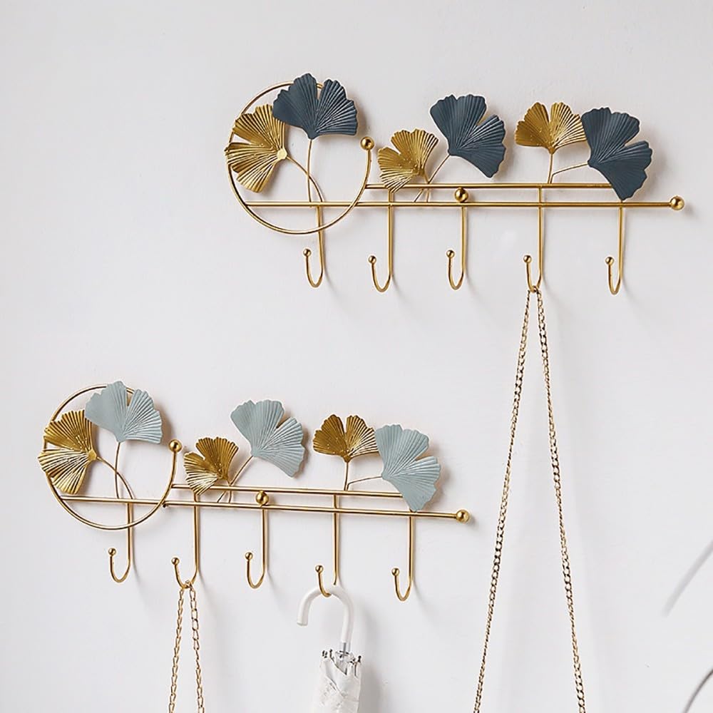 Blue/Gold Wall Hook - Decorative Coat Rack Wall Mount,for Hanging Coats, Scarves, Bags, Purses, Backpacks, Towels and More, Modern Coat Rack,Length 18.5in/47cm(Color:Blue)