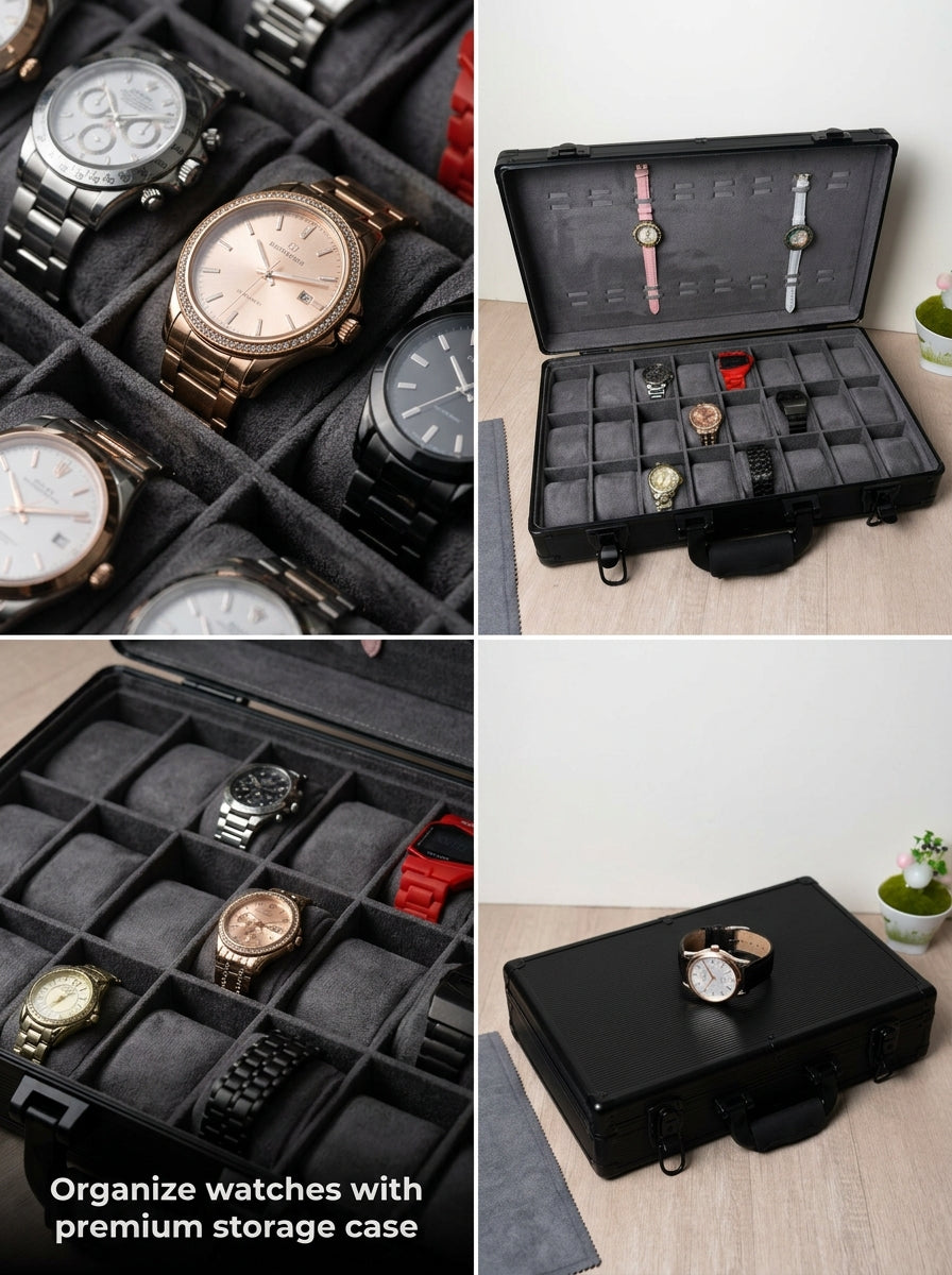 Aluminum Made 32 Slots Watch Organizer Box Dark Grey color High Materials