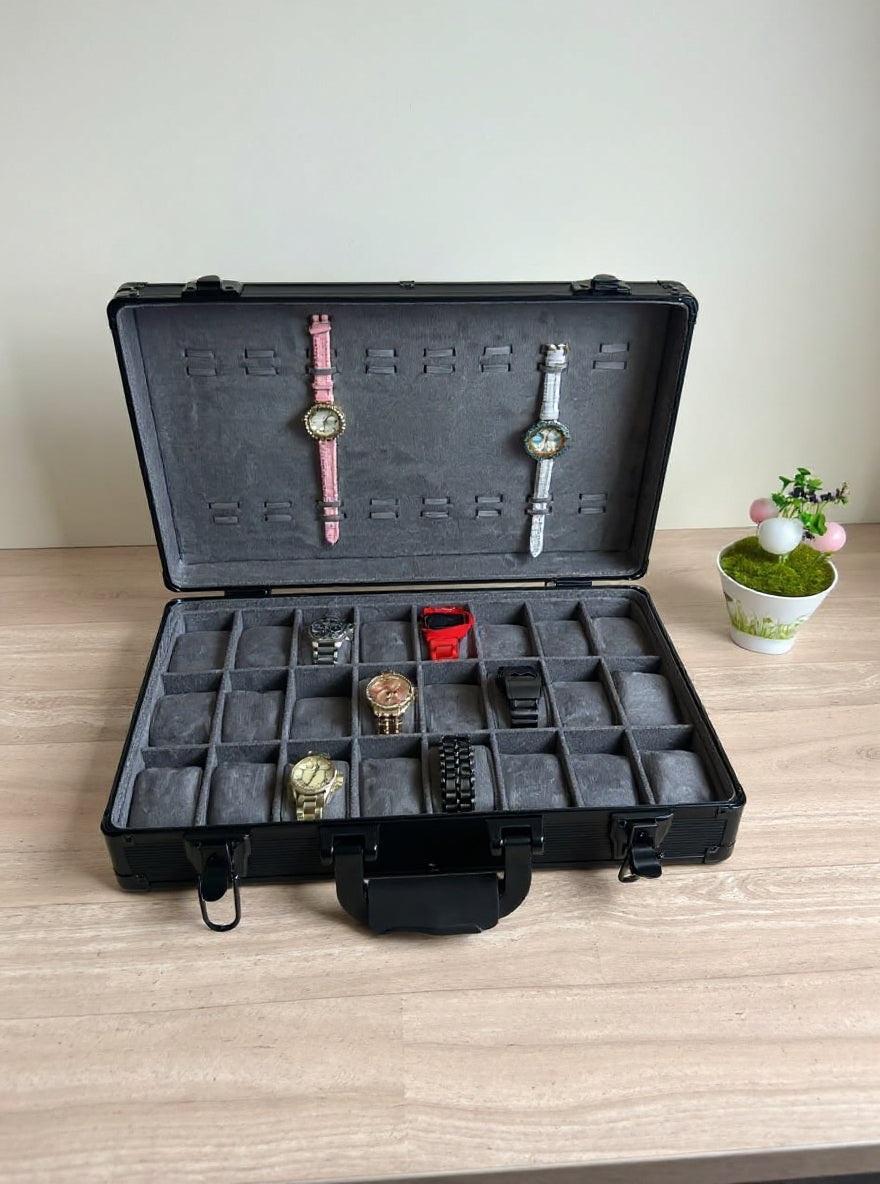 Aluminum Made 32 Slots Watch Organizer Box Dark Grey color High Materials