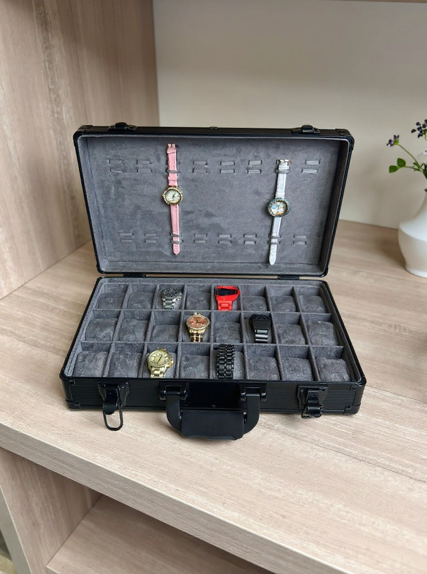 Aluminum Made 32 Slots Watch Organizer Box Dark Grey color High Materials