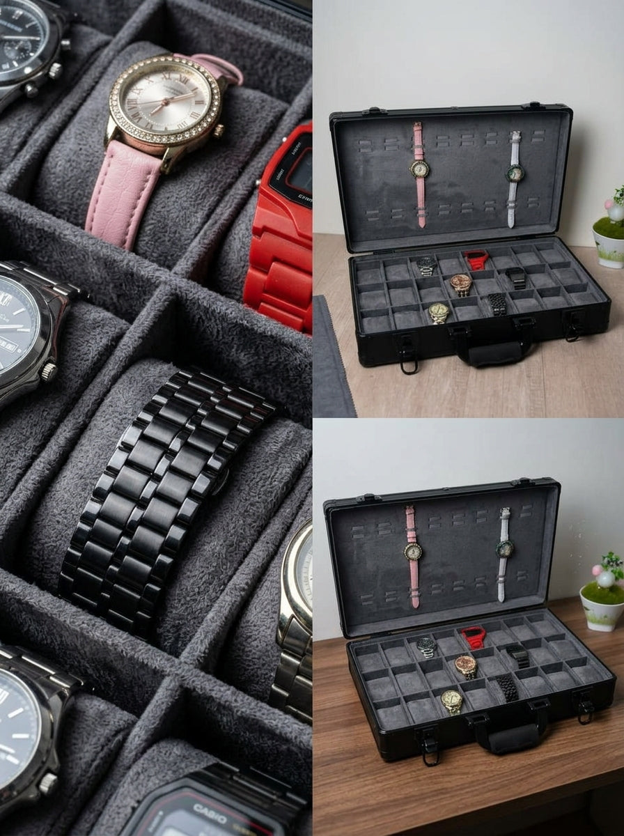 Aluminum Made 32 Slots Watch Organizer Box Dark Grey color High Materials
