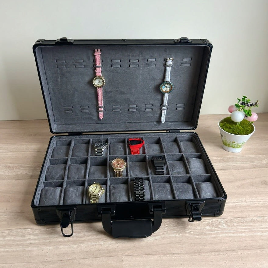 Aluminum Made 32 Slots Watch Organizer Box Dark Grey color High Materials