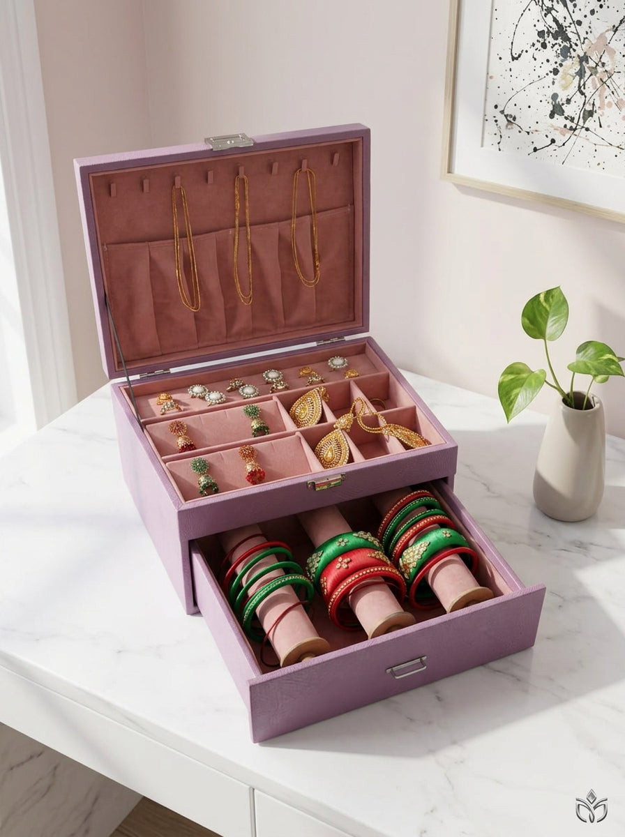 Premium Jewelry Storage Combo Box with 3 Bangle Rolls | Necklace, Ring, Earring & Pendant Organizer | প্রিমিয়াম জুয়েলারি কম্বো বক্স ৩ বাংলা রোল সহ
