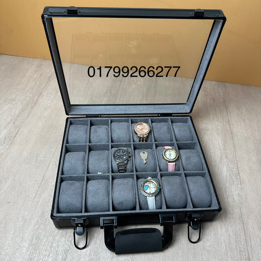 18 Slots Aluminum Watch Organizer Box Dark Grey High Materials