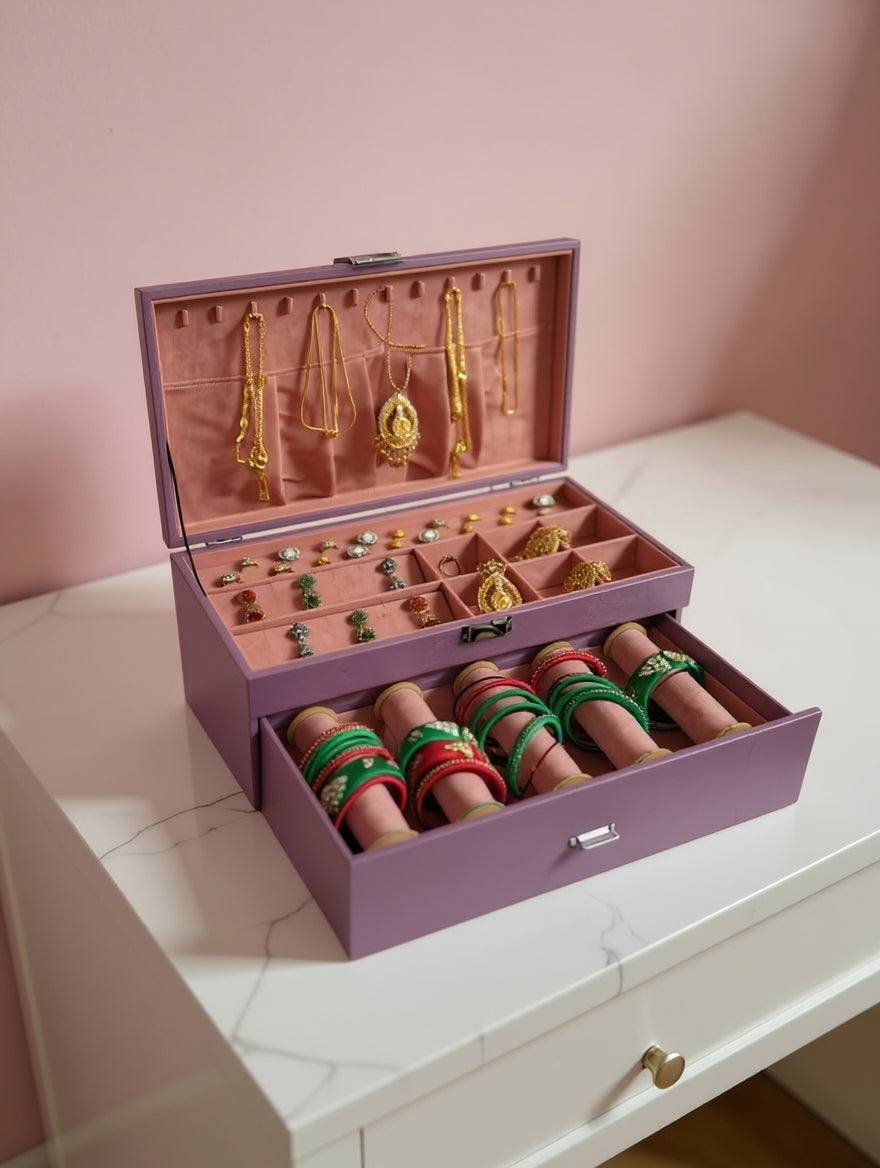 Premium Jewelry Storage Combo Box with Bangle 5 Rolls | Necklace, Ring, Earring & Pendant Organizer | প্রিমিয়াম জুয়েলারি স্টোরেজ কম্বো বক্স