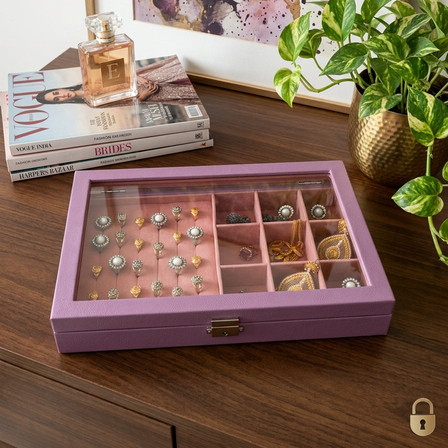 Premium Jewelry Display Combo Box | Ring, Earring & Pendant Organizer with Glass Lid | 2 Colors — Maroon & Lavender | প্রিমিয়াম জুয়েলারি কম্বো ডিসপ্লে বক্স