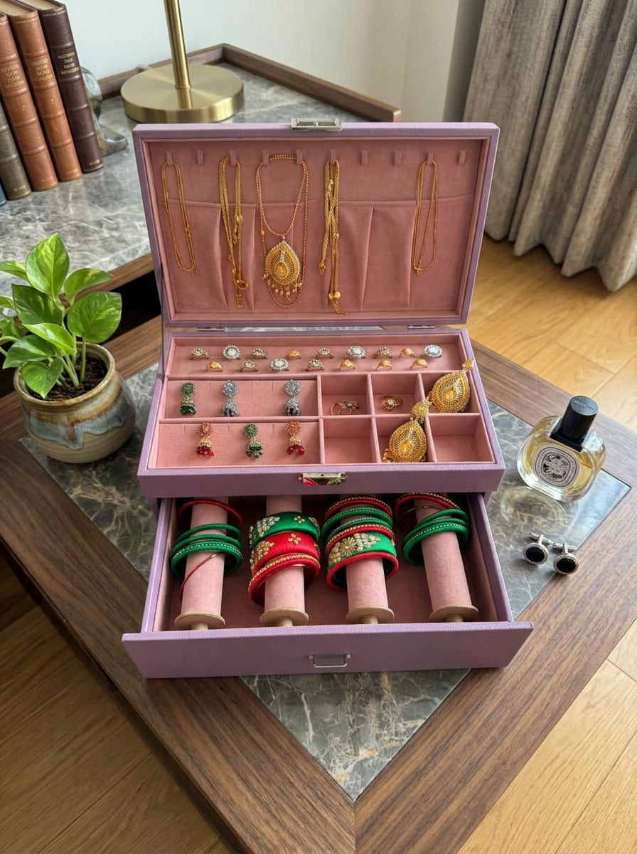 Premium Jewelry Storage Combo Box with 4 Bangle Rolls | Necklace, Ring, Earring & Pendant Organizer | প্রিমিয়াম জুয়েলারি কম্বো বক্স ৪ রোল সহ