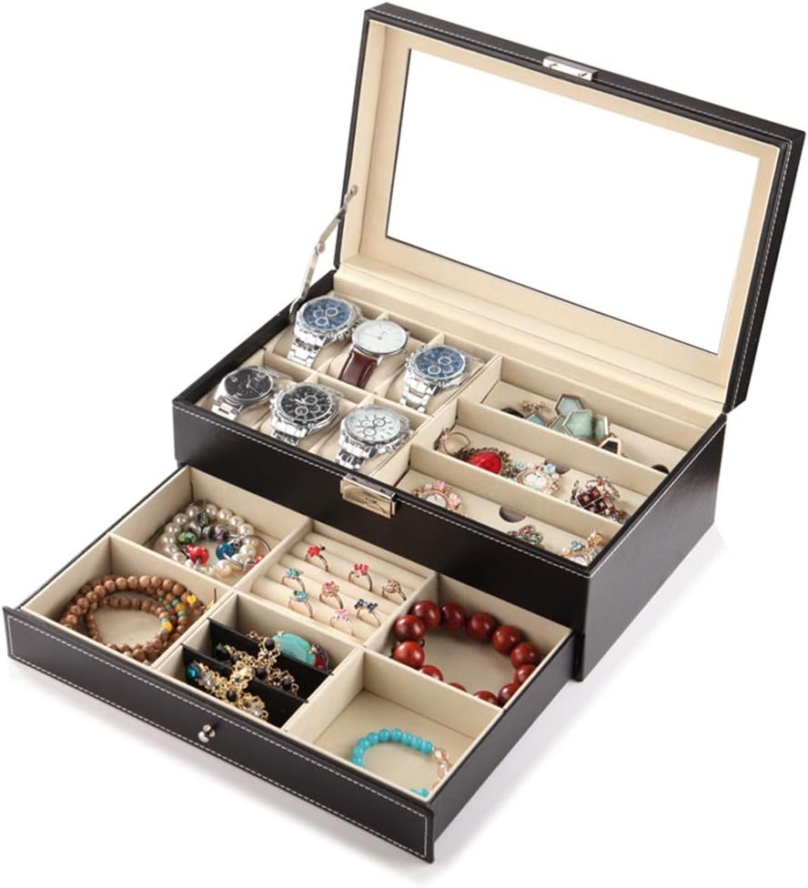 Watch, sunglasses and jewelry box.