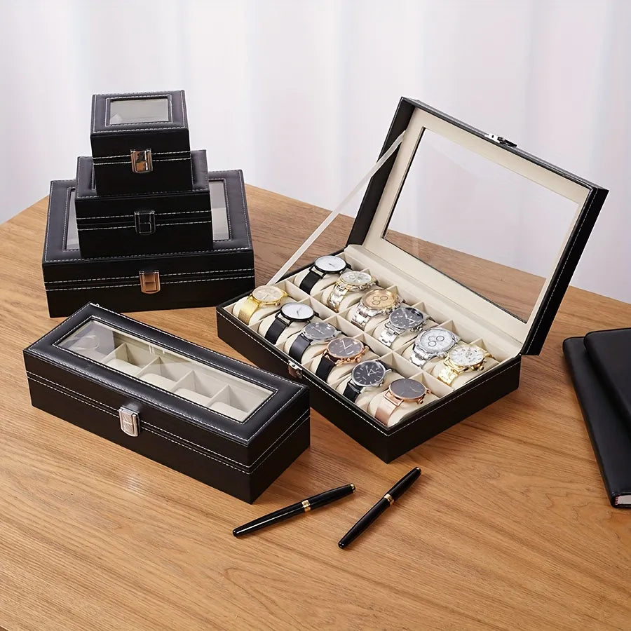 6 slot leather watch box