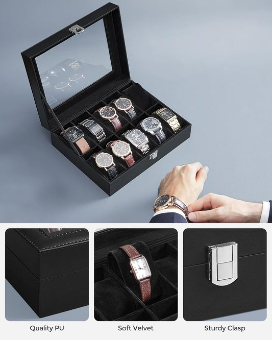 8 slot leather made watch box ( full black color)