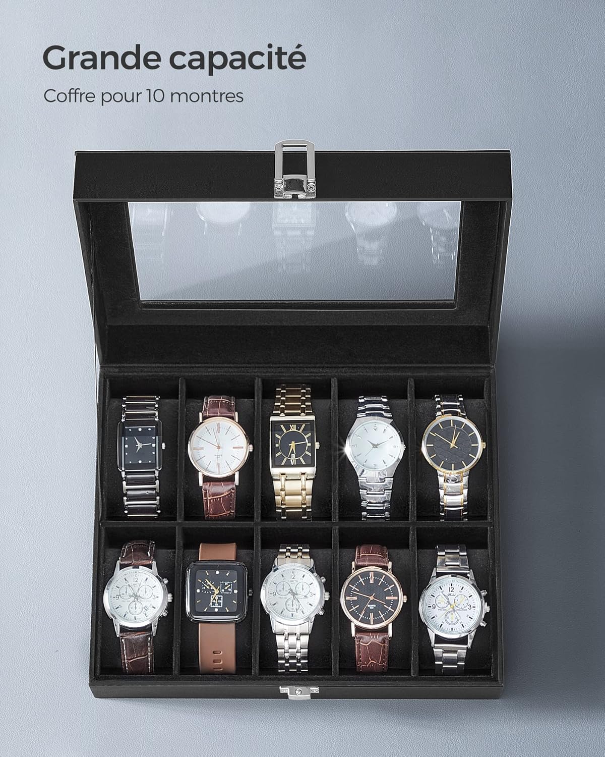 8 slot leather made watch box ( full black color)