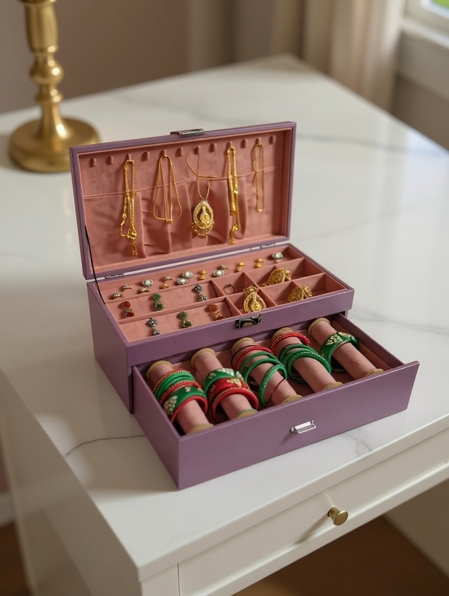 Premium Jewelry Storage Combo Box with Bangle 5 Rolls | Necklace, Ring, Earring & Pendant Organizer | প্রিমিয়াম জুয়েলারি স্টোরেজ কম্বো বক্স