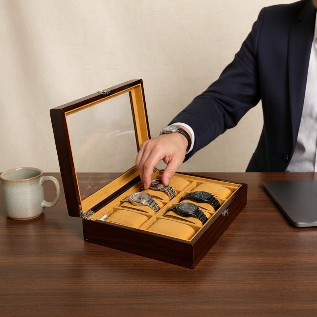 8 slot wood made watch organizer box