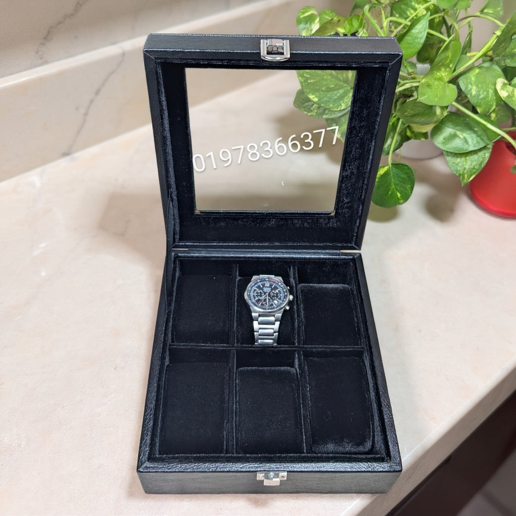 Leather Made Black Color Premium Luxury 6 Slot Watch Box