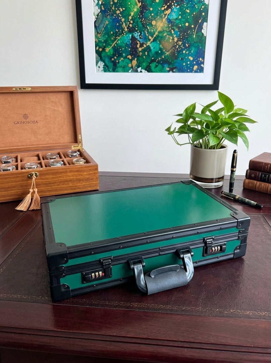32-Slot Aluminum Watch Box with Combination Lock | Premium Watch Organizer Case | ৩২ স্লট অ্যালুমিনিয়াম ওয়াচ বক্স