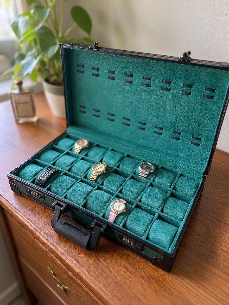 32-Slot Aluminum Watch Box with Combination Lock | Premium Watch Organizer Case | ৩২ স্লট অ্যালুমিনিয়াম ওয়াচ বক্স