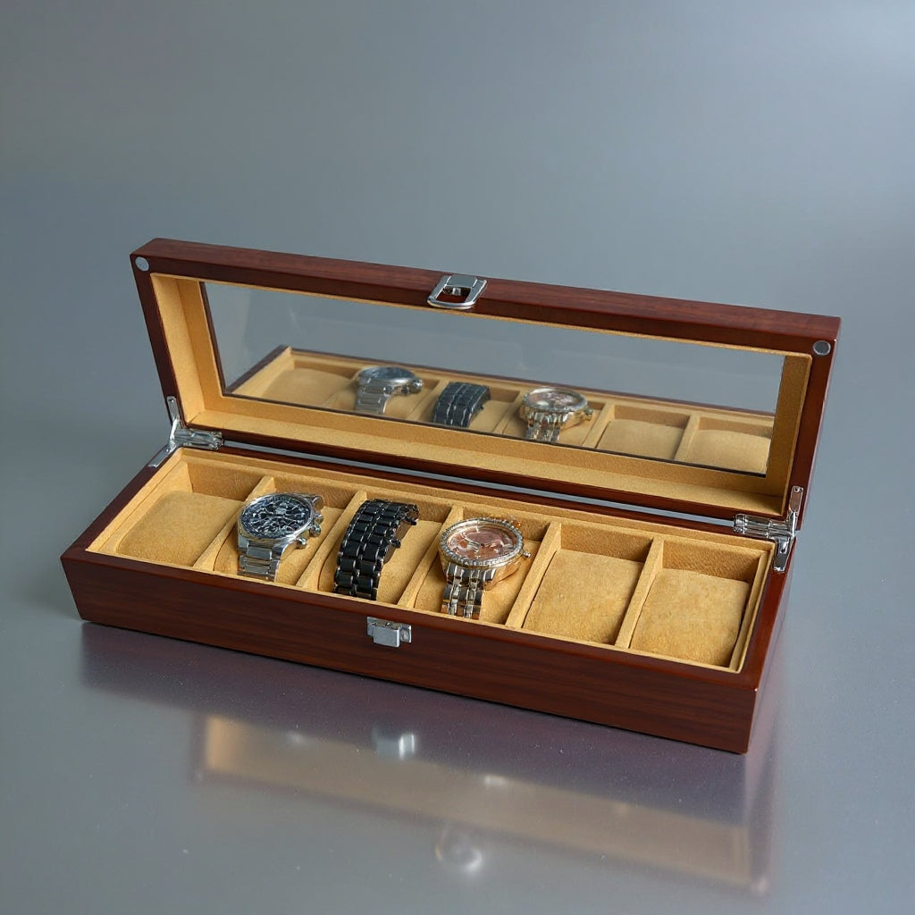 Wood made premium quality 6 slot watch organizer box
