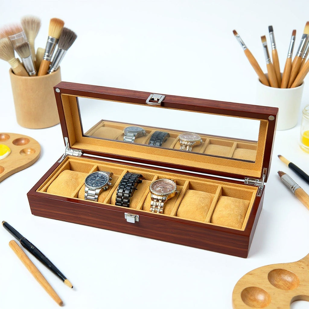 Wood made premium quality 6 slot watch organizer box