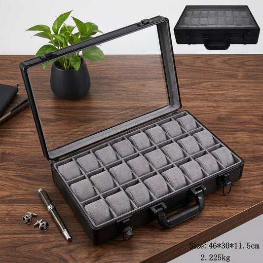 24-Slot Aluminum Watch Briefcase with Glass Lid & Dual Latch Lock | Premium Watch Organizer | ২৪ স্লট অ্যালুমিনিয়াম ওয়াচ ব্রিফকেস