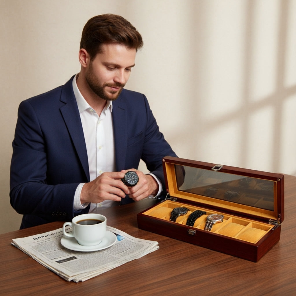 Wood made premium quality 6 slot watch organizer box