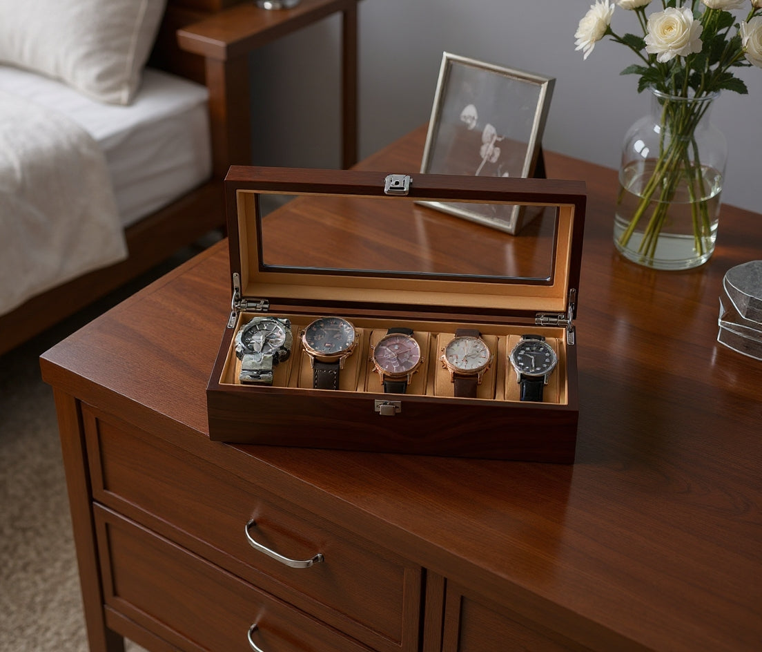 5 slot wooden watch box ( premium quality)