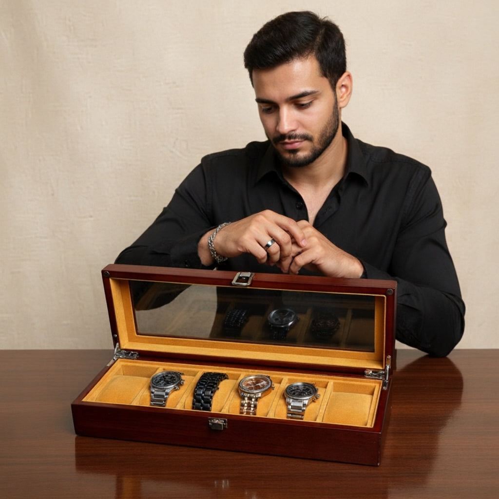 Wood made premium quality 6 slot watch organizer box