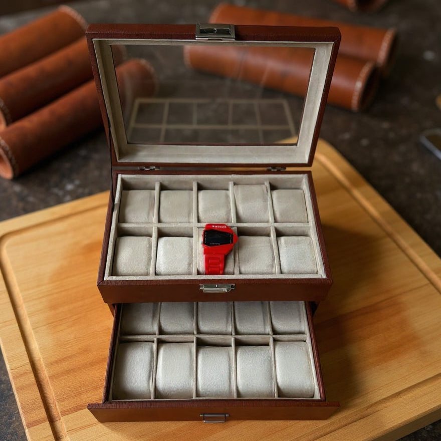 20 slot leather made watch organizer box box