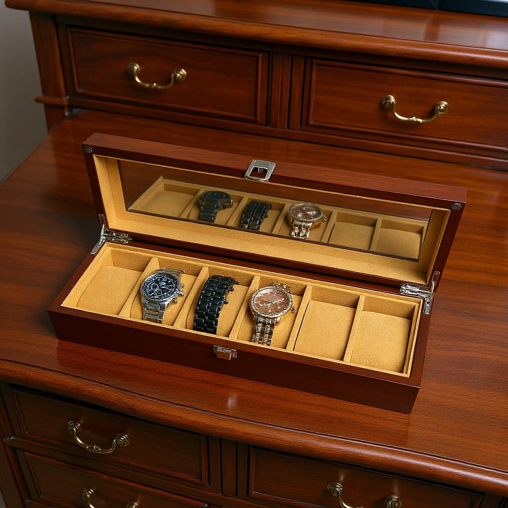 Wood made premium quality 6 slot watch organizer box