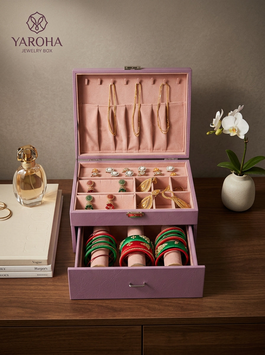 Premium Jewelry Storage Combo Box with 3 Bangle Rolls | Necklace, Ring, Earring & Pendant Organizer | প্রিমিয়াম জুয়েলারি কম্বো বক্স ৩ বাংলা রোল সহ