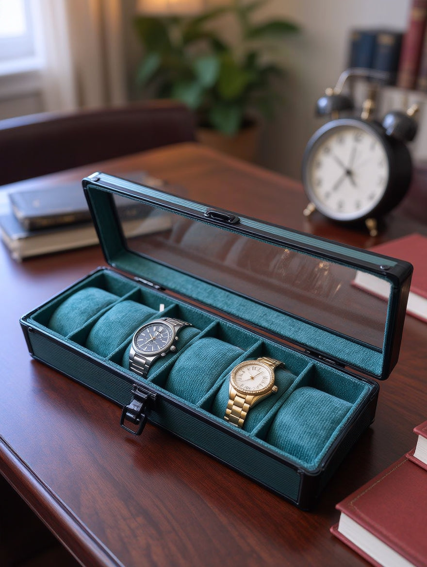 6-Slot Aluminum Watch Box with Glass Lid | Watch Organizer Case | ৬ স্লট অ্যালুমিনিয়াম ওয়াচ বক্স